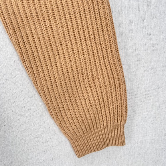 HOUSE OF CB LONDON Mila Sand Cropped Knit Sweater Womens XS Tan Cut out Crew - Picture 11 of 16